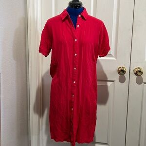 Red Button Up Dress With Side Splits